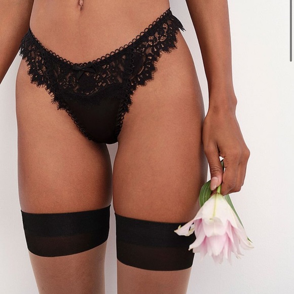 For Love & Lemons x Victoria’s Secret Black Faye Lace Thong Panty - Picture 2 of 5